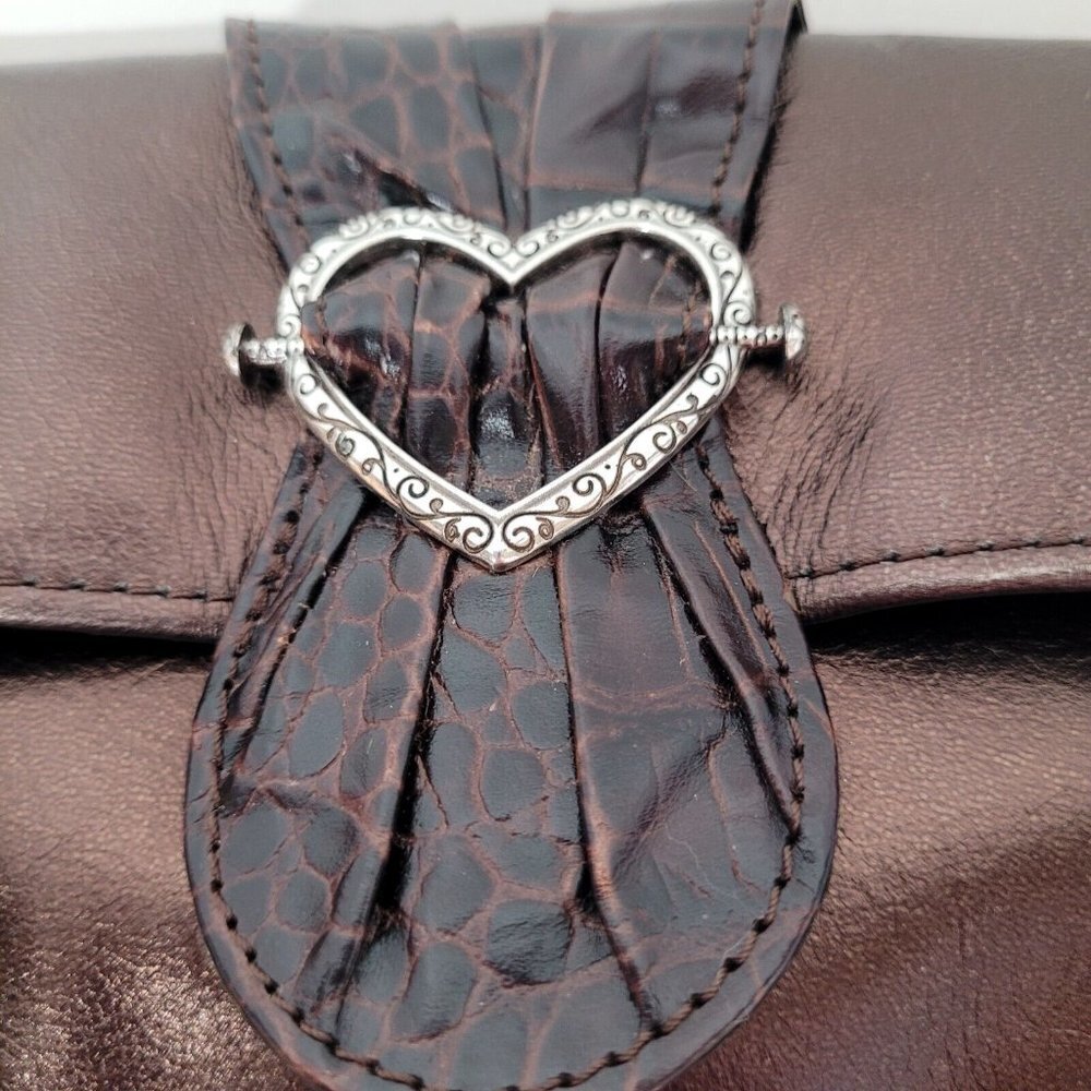 Brighton Scarlet Bronze Fold Over Leather Handbag Silver Strap W/Dust Bag EUC - Picture 7 of 12